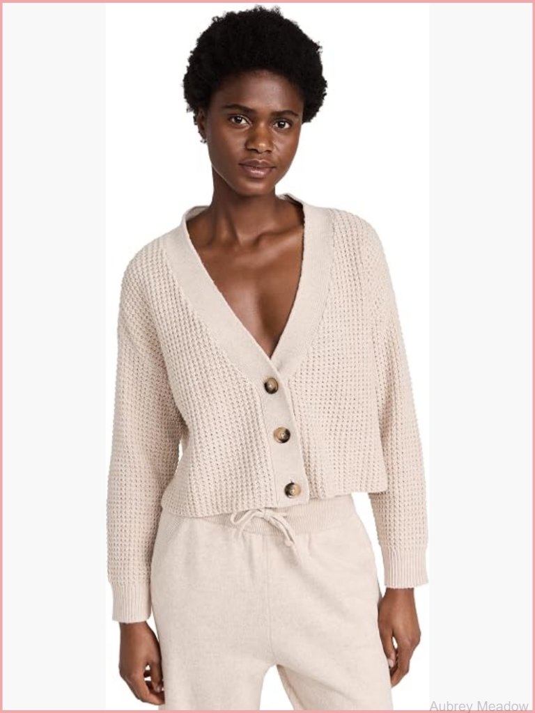 Cropped Cardigan V-Neck Button Front Relaxed Fit